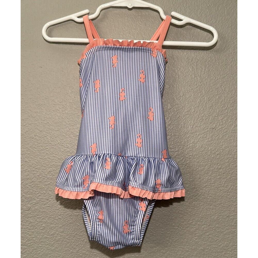 Baby Girl Gymboree Swimsuit Sz 6-12 months EUC Pink, Blue with Seahorses